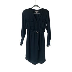 H&M Dress Size 4 Blue Long Sleeve Belted V-Neck Mini Lightweight